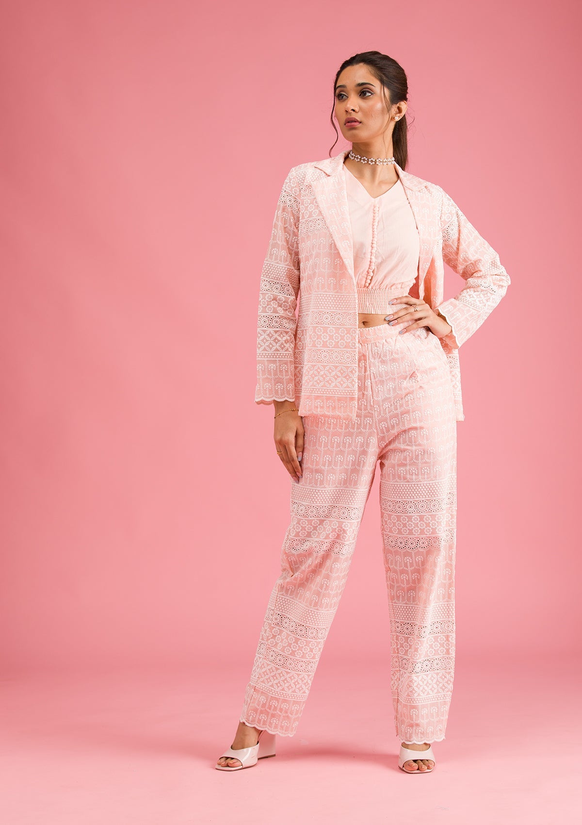 Peach with Red Unstitched Salwar Suit main image 1