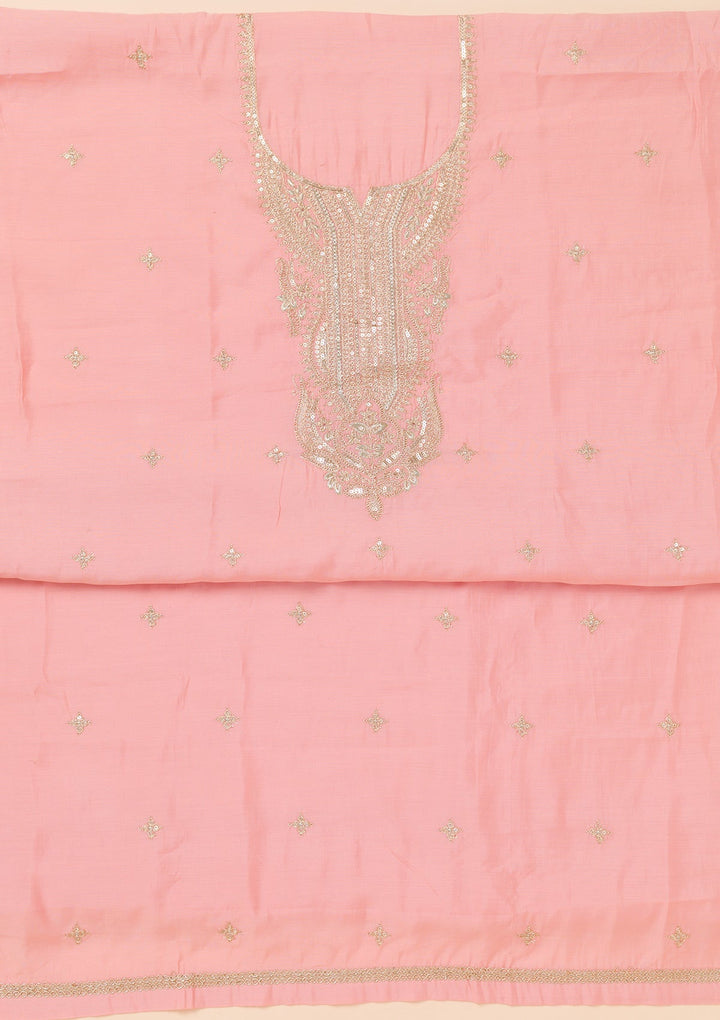 Peach Zariwork Chanderi Unstitched Salwar Suit-Koskii