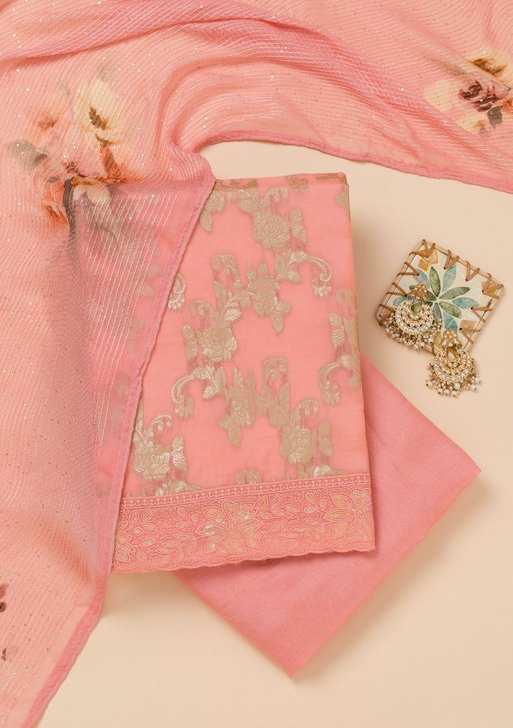 Peach Zariwork Georgette Unstitched Salwar Suit-Koskii