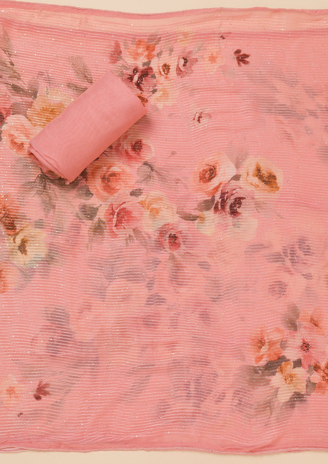 Peach Zariwork Georgette Unstitched Salwar Suit-Koskii