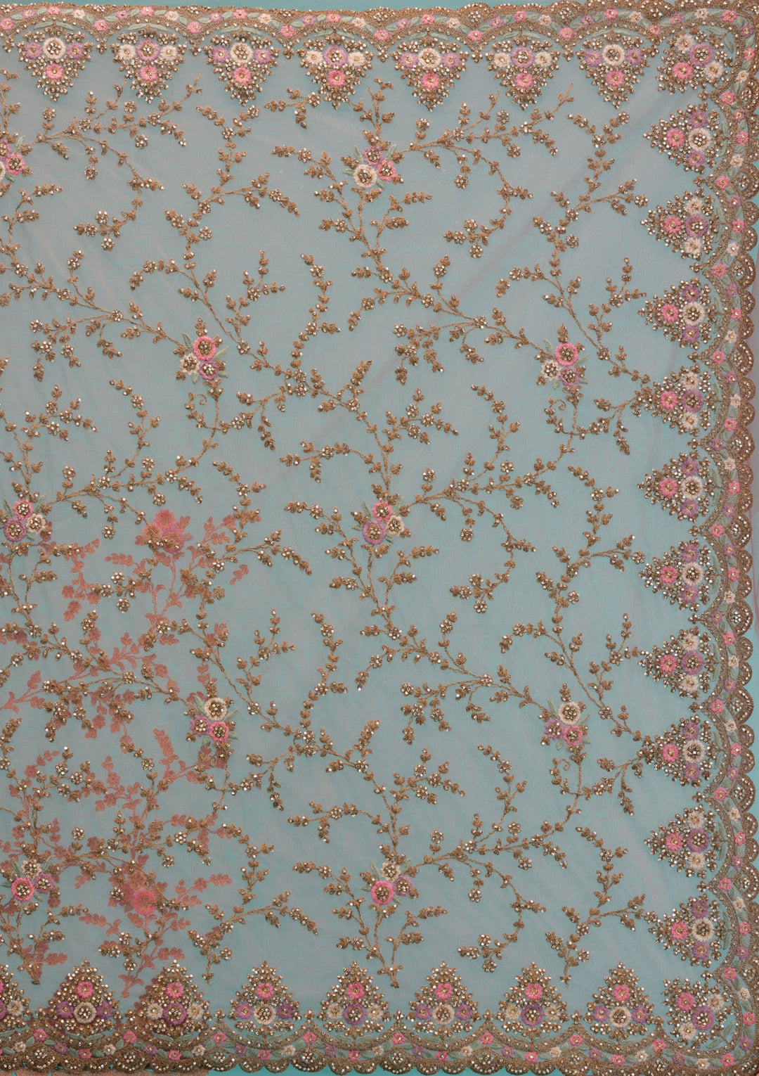 Peach Zariwork Net Saree-Koskii