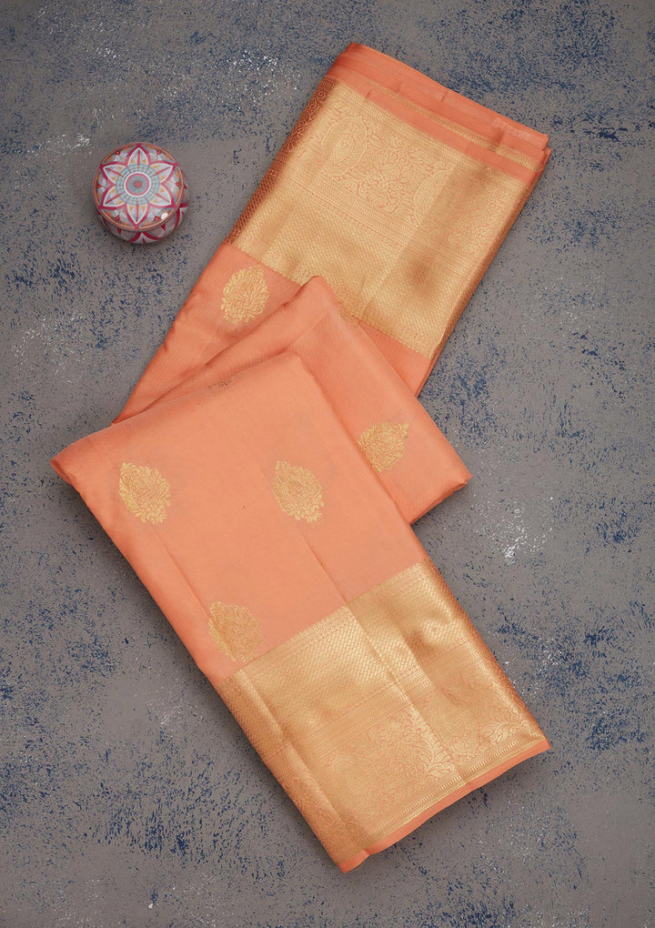 Peach Zariwork Pure Silk Saree-Koskii