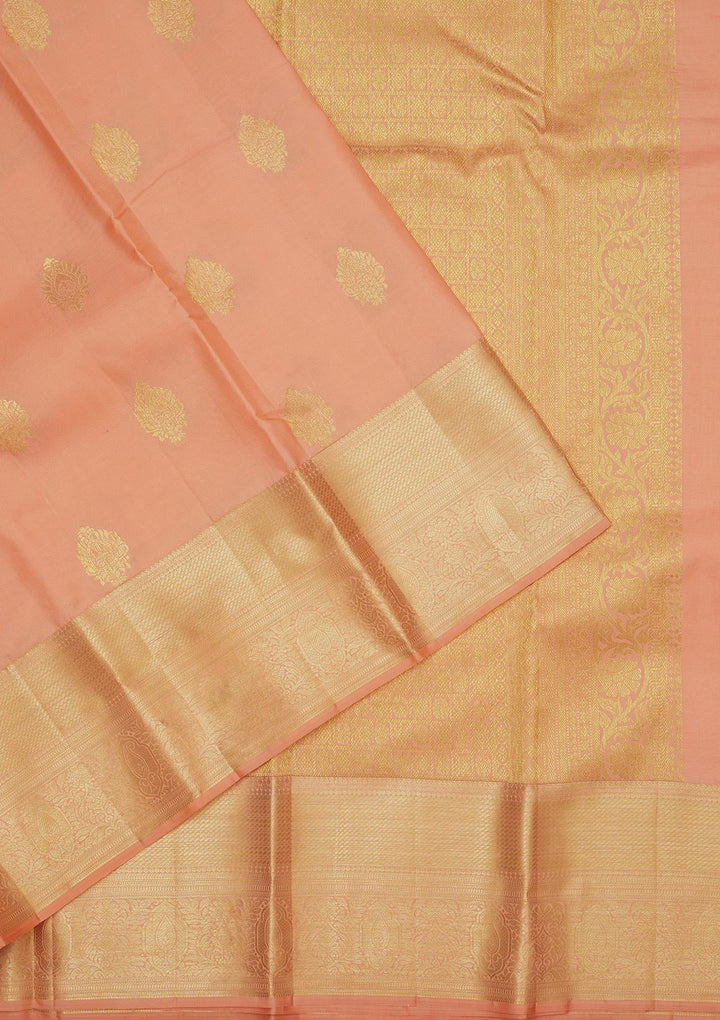 Peach Zariwork Pure Silk Saree-Koskii