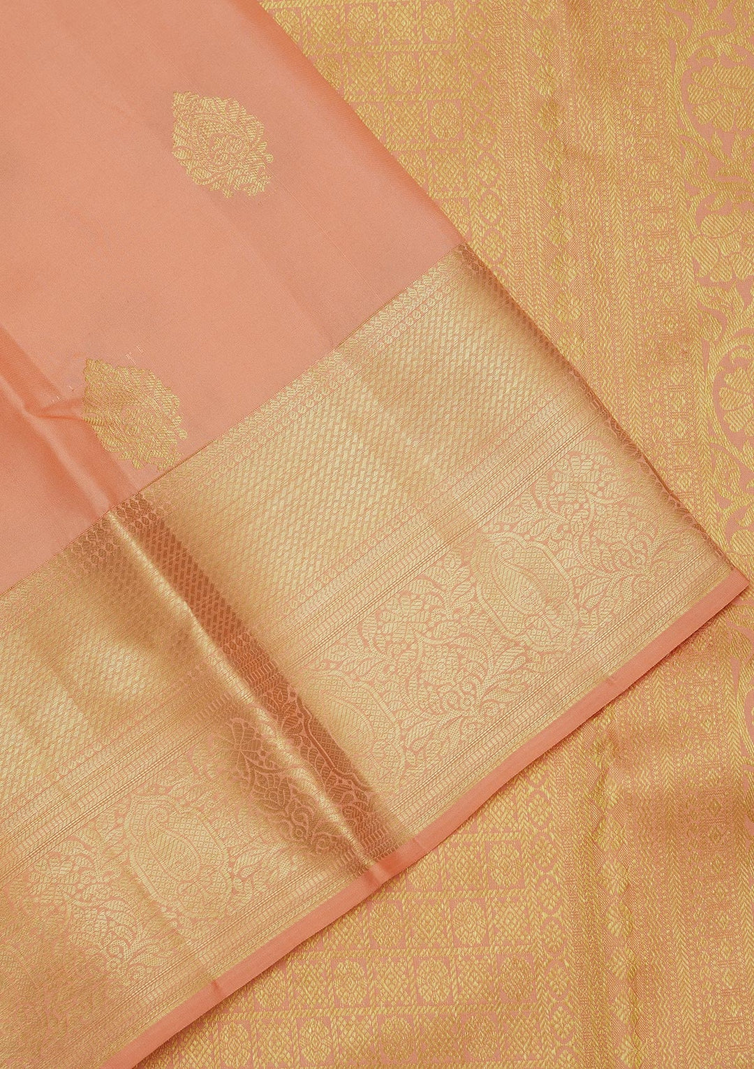Peach Zariwork Pure Silk Saree-Koskii