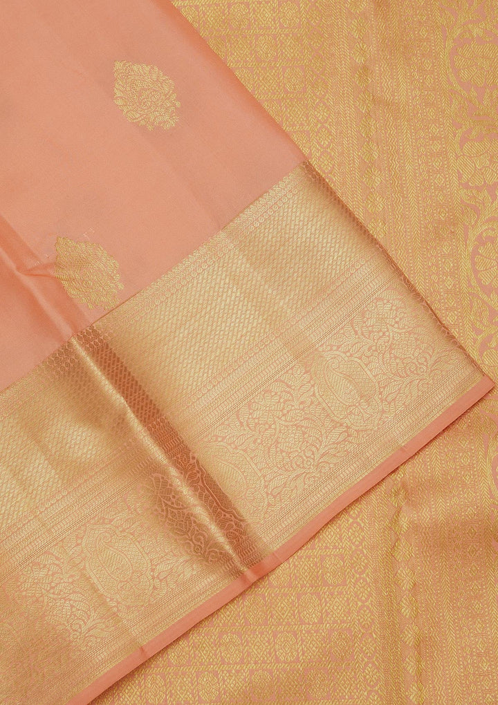 Peach Zariwork Pure Silk Saree-Koskii