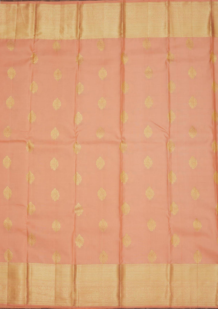 Peach Zariwork Pure Silk Saree-Koskii