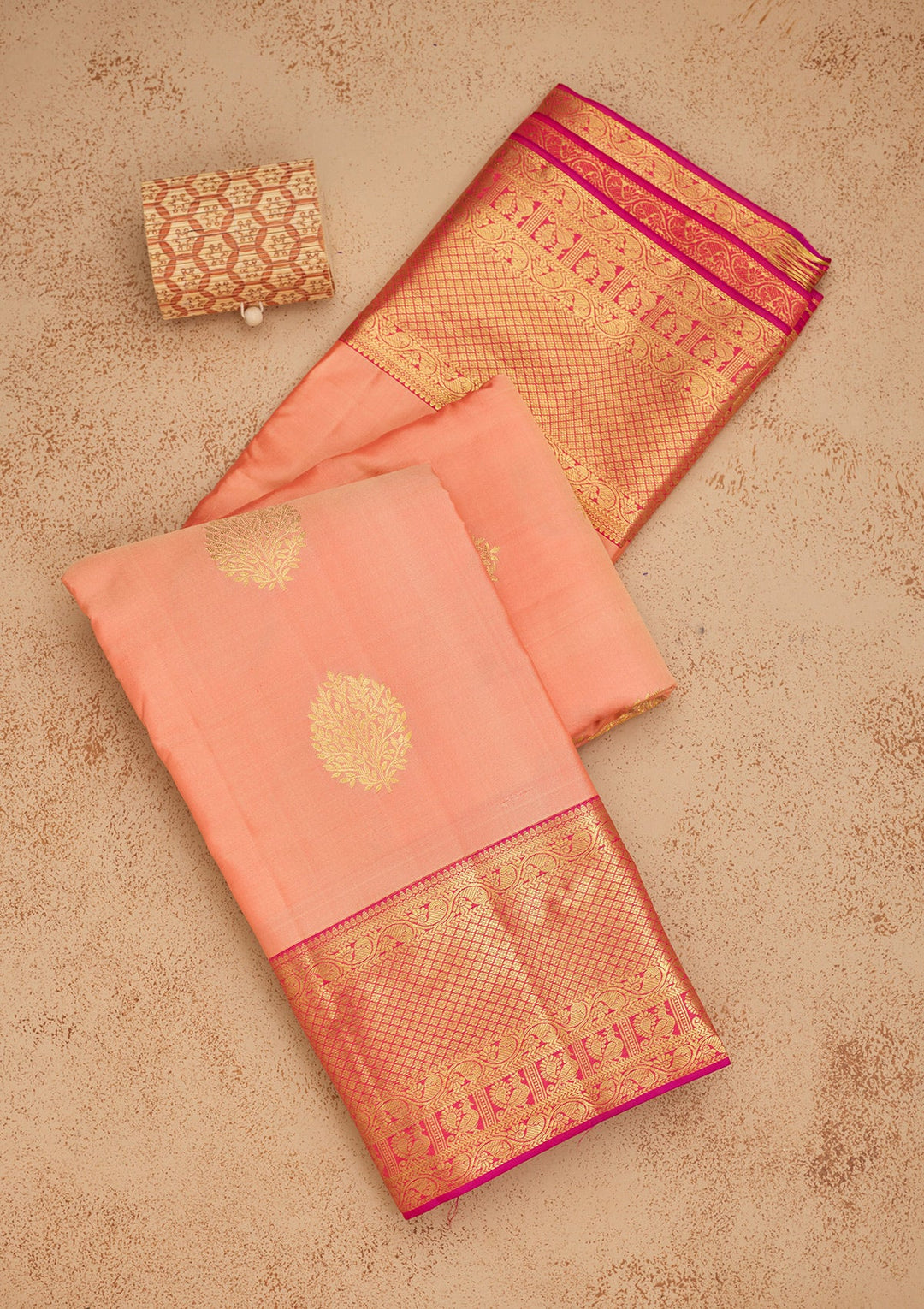 Peach Zariwork Pure Silk Saree-Koskii