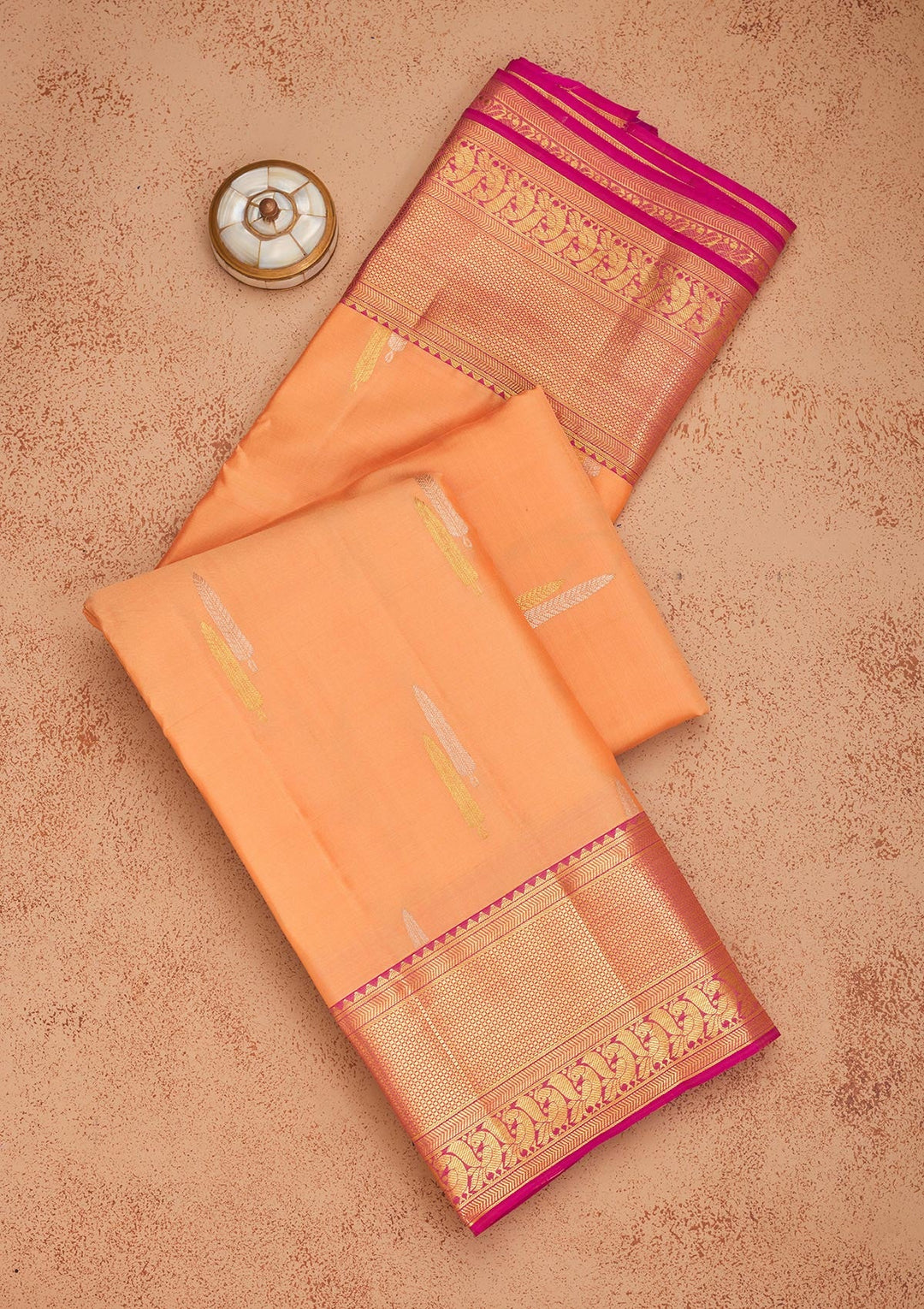 Peach Zariwork Pure Silk Saree-Koskii
