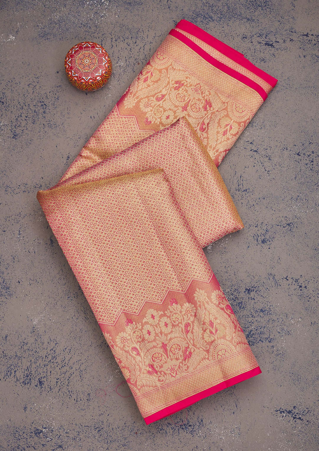 Peach Zariwork Pure Silk Saree-Koskii