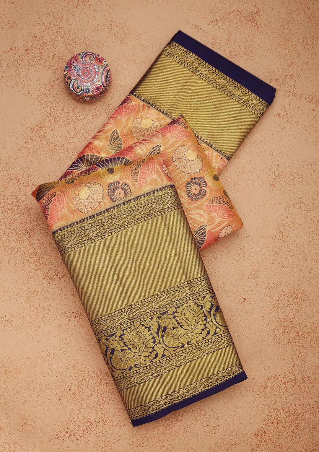 Peach Zariwork Pure Silk Saree-Koskii