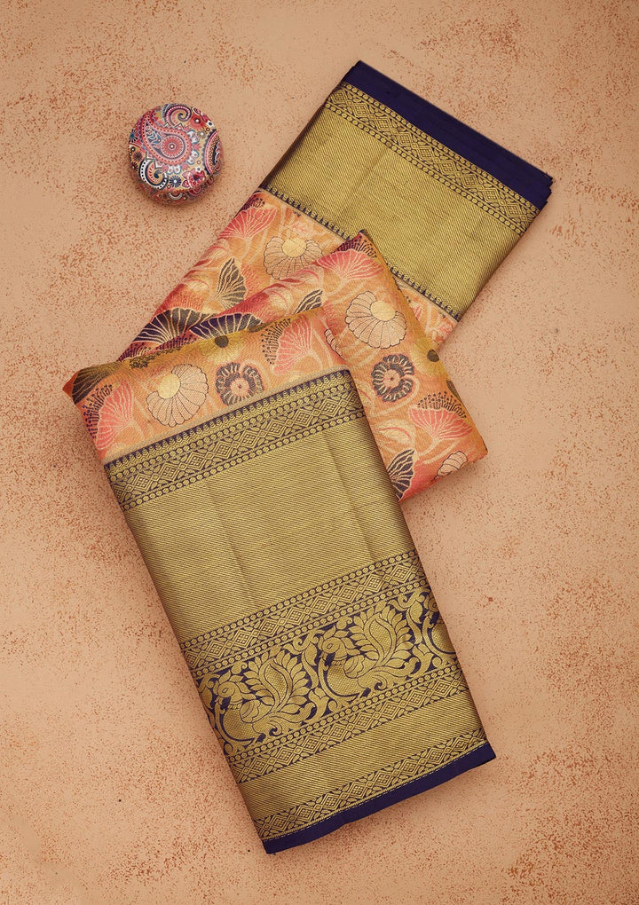 Peach Zariwork Pure Silk Saree-Koskii