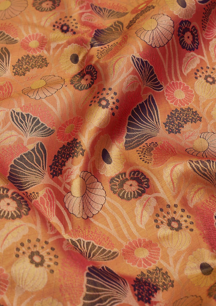 Peach Zariwork Pure Silk Saree-Koskii