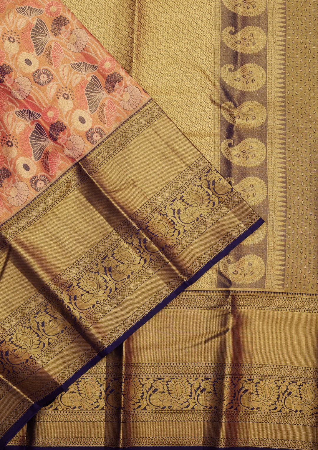 Peach Zariwork Pure Silk Saree-Koskii
