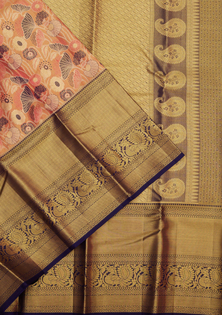 Peach Zariwork Pure Silk Saree-Koskii