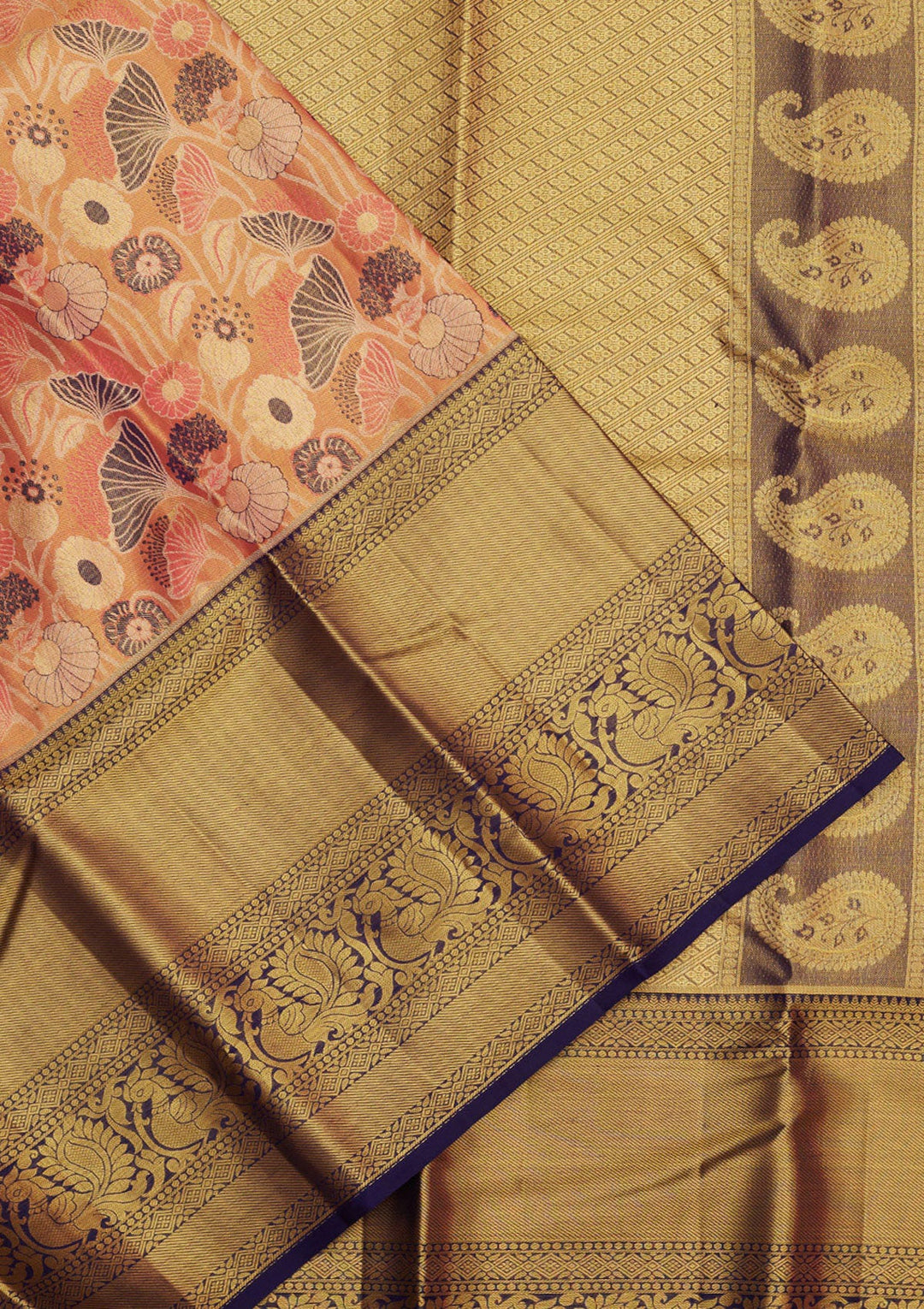 Peach Zariwork Pure Silk Saree-Koskii