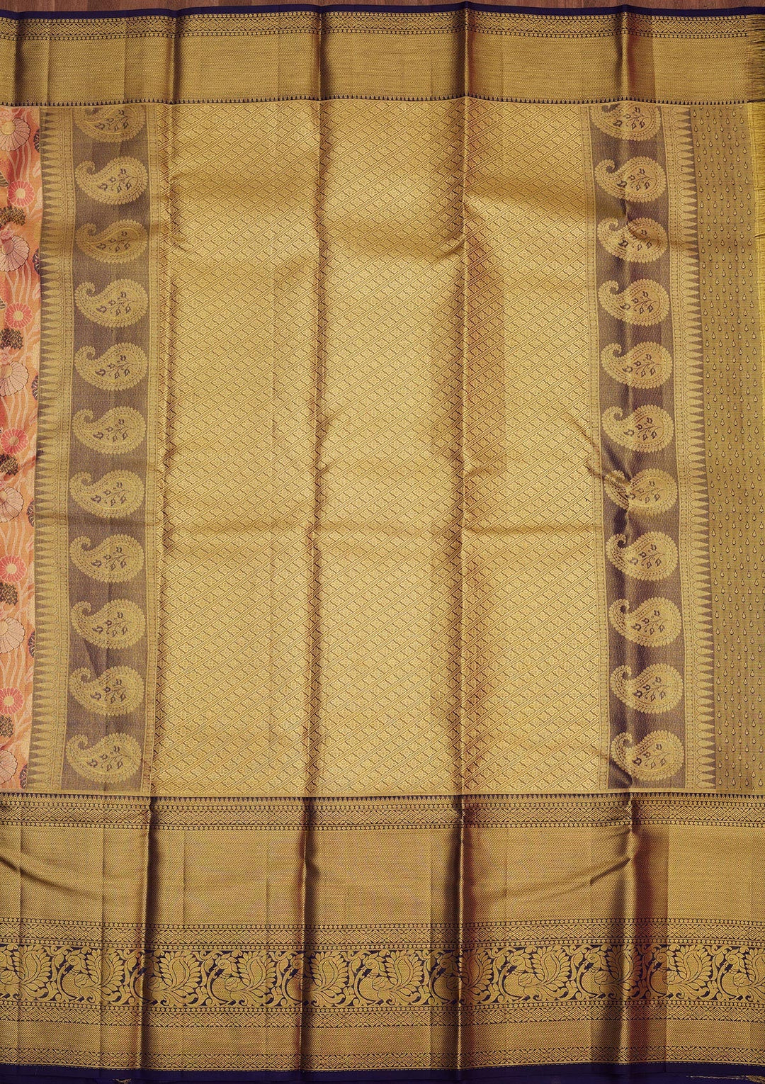 Peach Zariwork Pure Silk Saree-Koskii