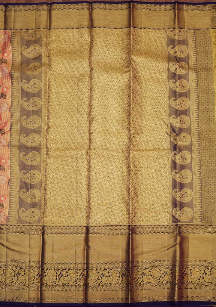 Peach Zariwork Pure Silk Saree-Koskii