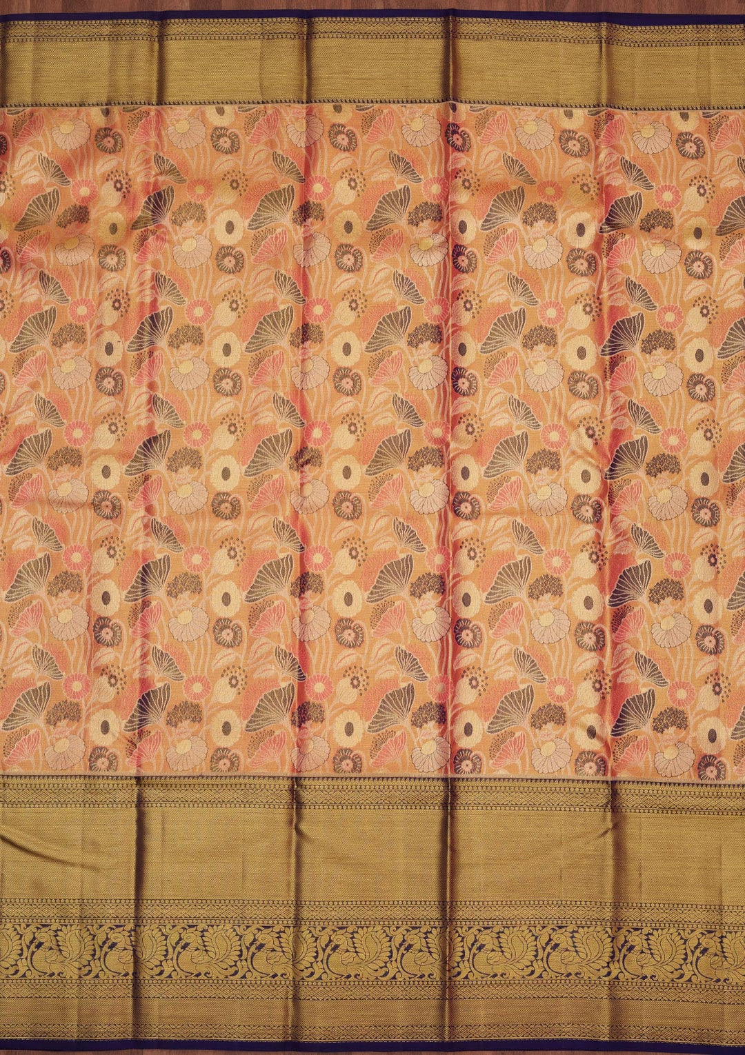 Peach Zariwork Pure Silk Saree-Koskii