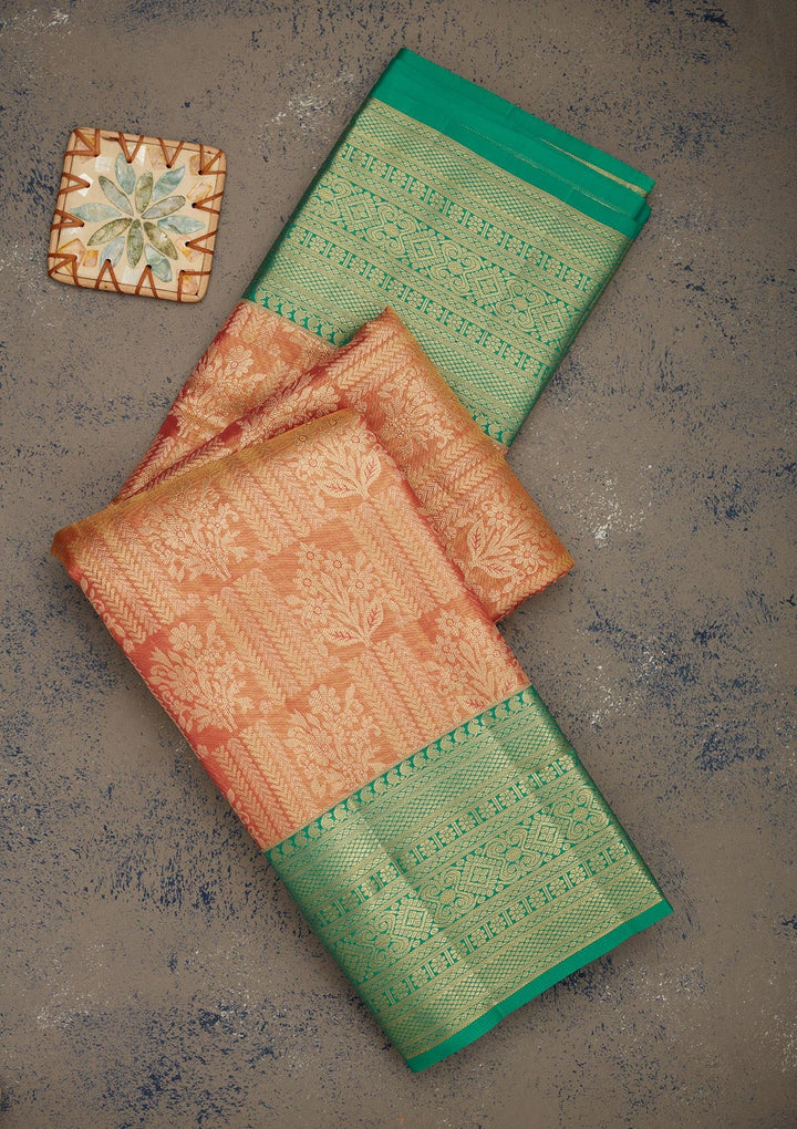 Peach Zariwork Pure Silk Saree-Koskii