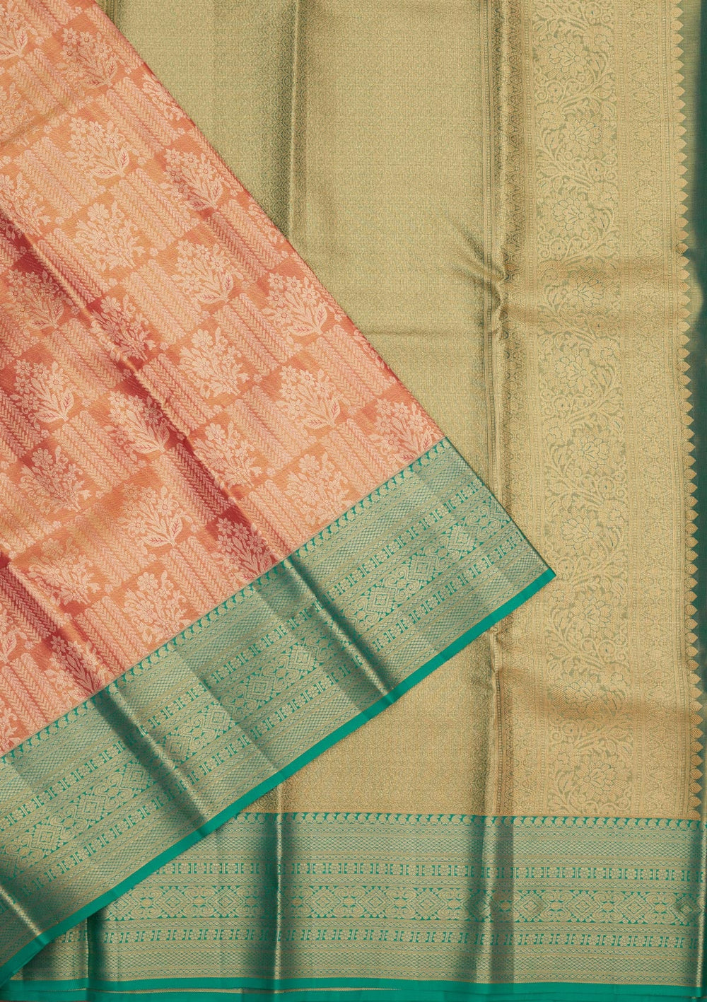 Peach Zariwork Pure Silk Saree-Koskii