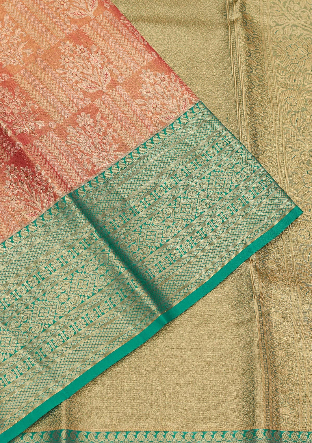 Peach Zariwork Pure Silk Saree-Koskii