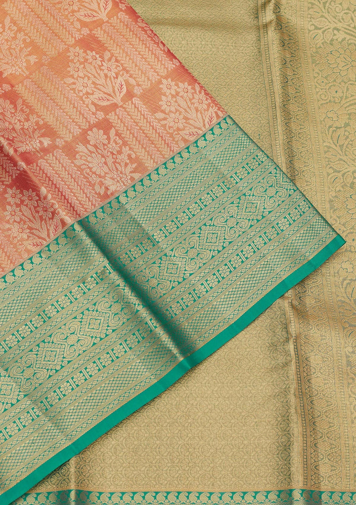 Peach Zariwork Pure Silk Saree-Koskii