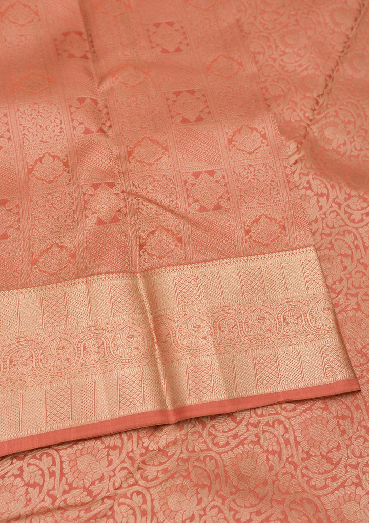 Peach Zariwork Pure Silk Saree-Koskii