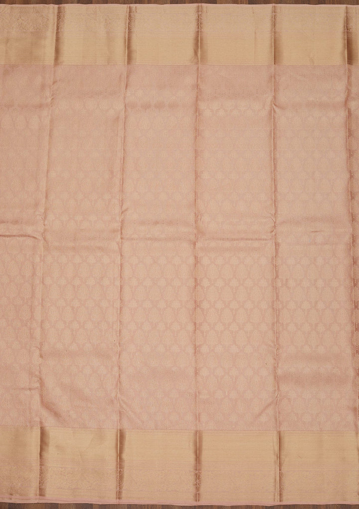 Peach Zariwork Pure Silk Saree-Koskii