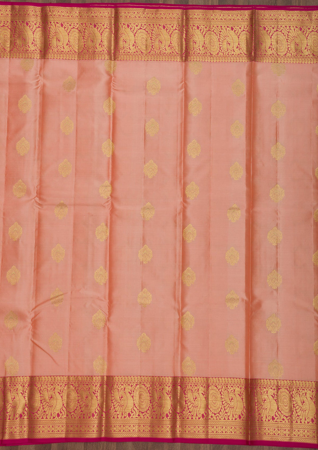 Peach Zariwork Pure Silk Saree-Koskii