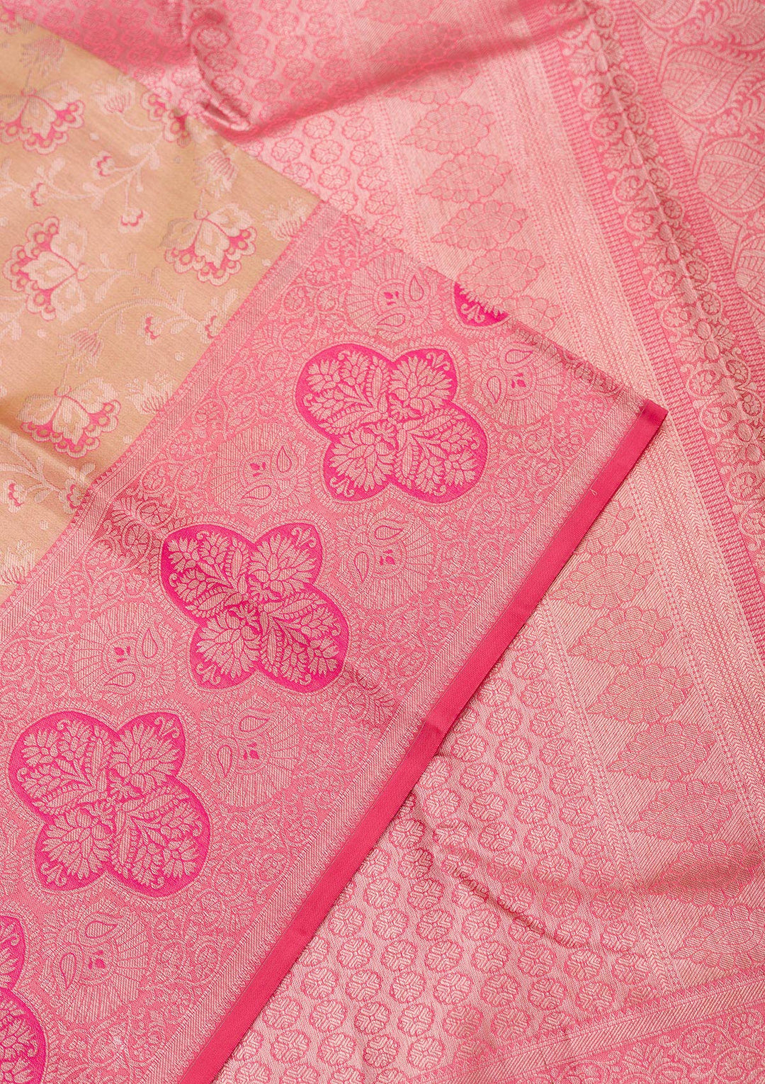 Peach Zariwork Pure Silk Saree-Koskii