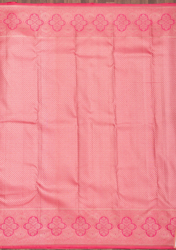 Peach Zariwork Pure Silk Saree-Koskii