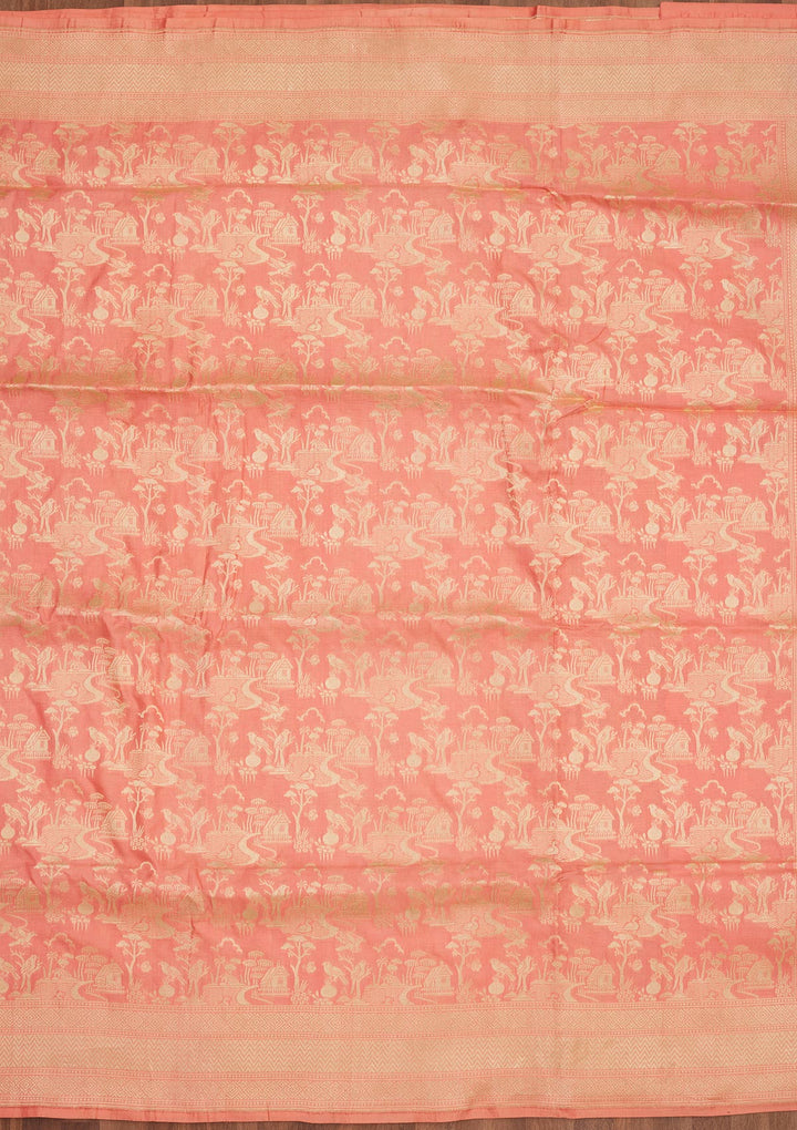 Peach Zariwork Pure Silk Saree-Koskii