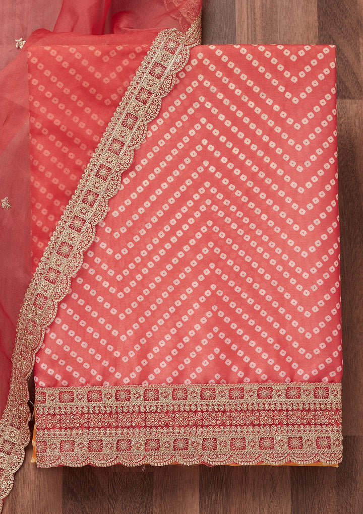 Peach Zariwork Tissue Unstitched Salwar Suit-Koskii
