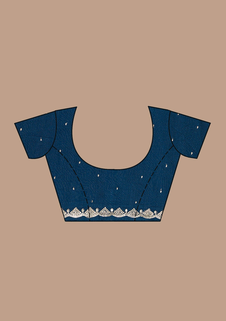 Peacock Blue Gotapatti Raw Silk Saree-Koskii