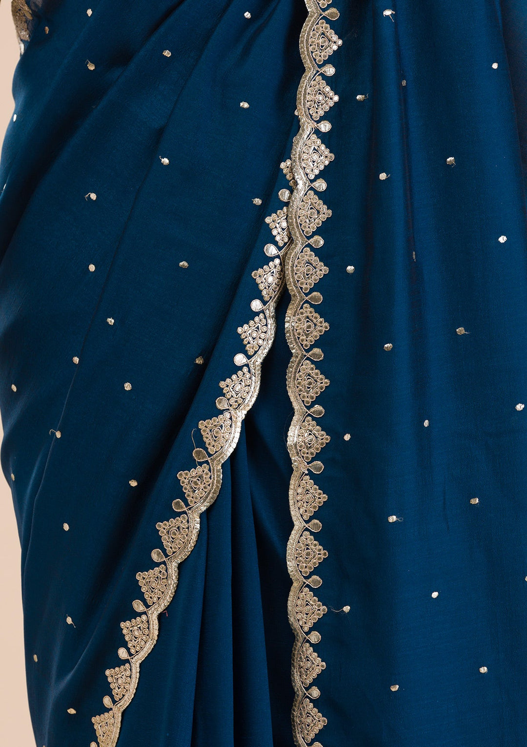 Peacock Blue Gotapatti Raw Silk Saree-Koskii