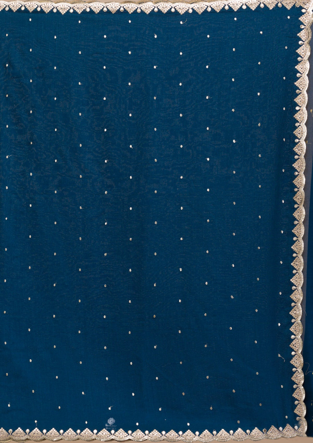 Peacock Blue Gotapatti Raw Silk Saree-Koskii