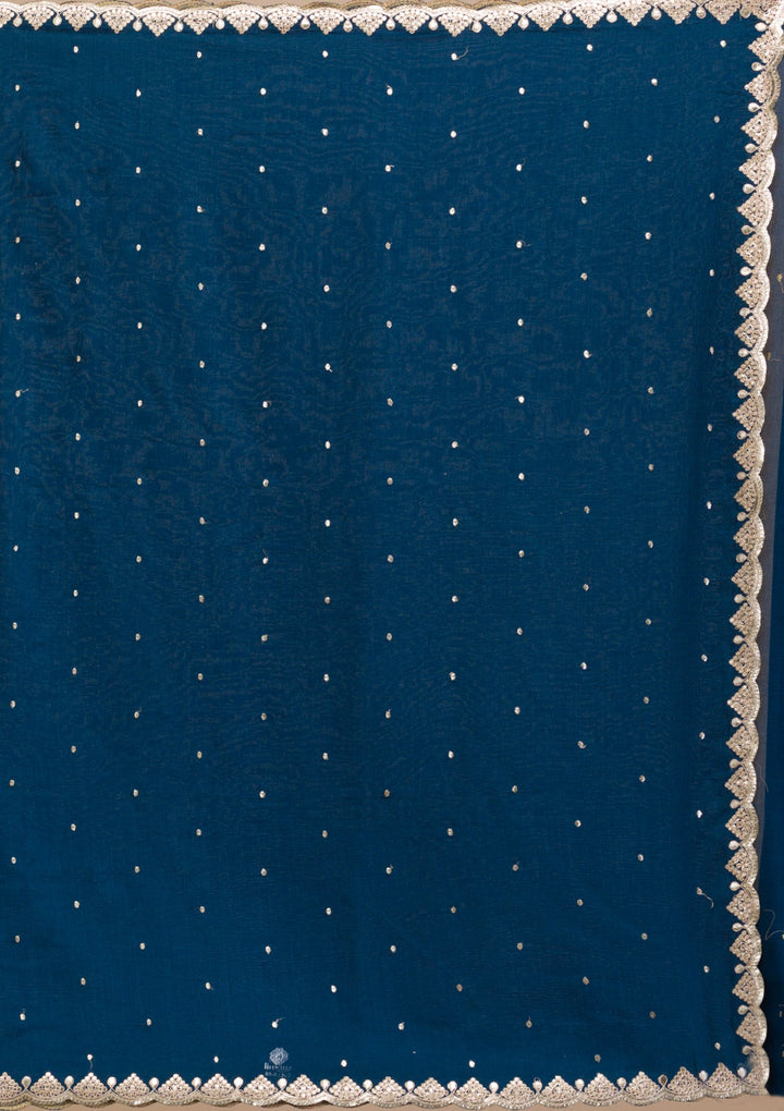 Peacock Blue Gotapatti Raw Silk Saree-Koskii