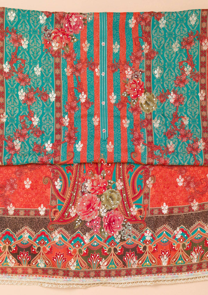 Peacock Blue Printed Georgette Unstitched Salwar Suit-Koskii