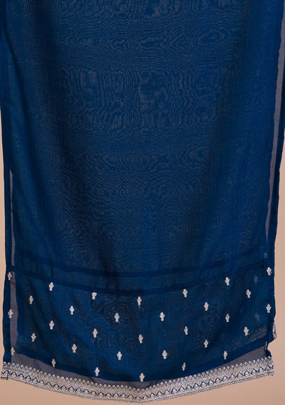Peacock Blue Zariwork Art Silk Readymade Sharara Kameez