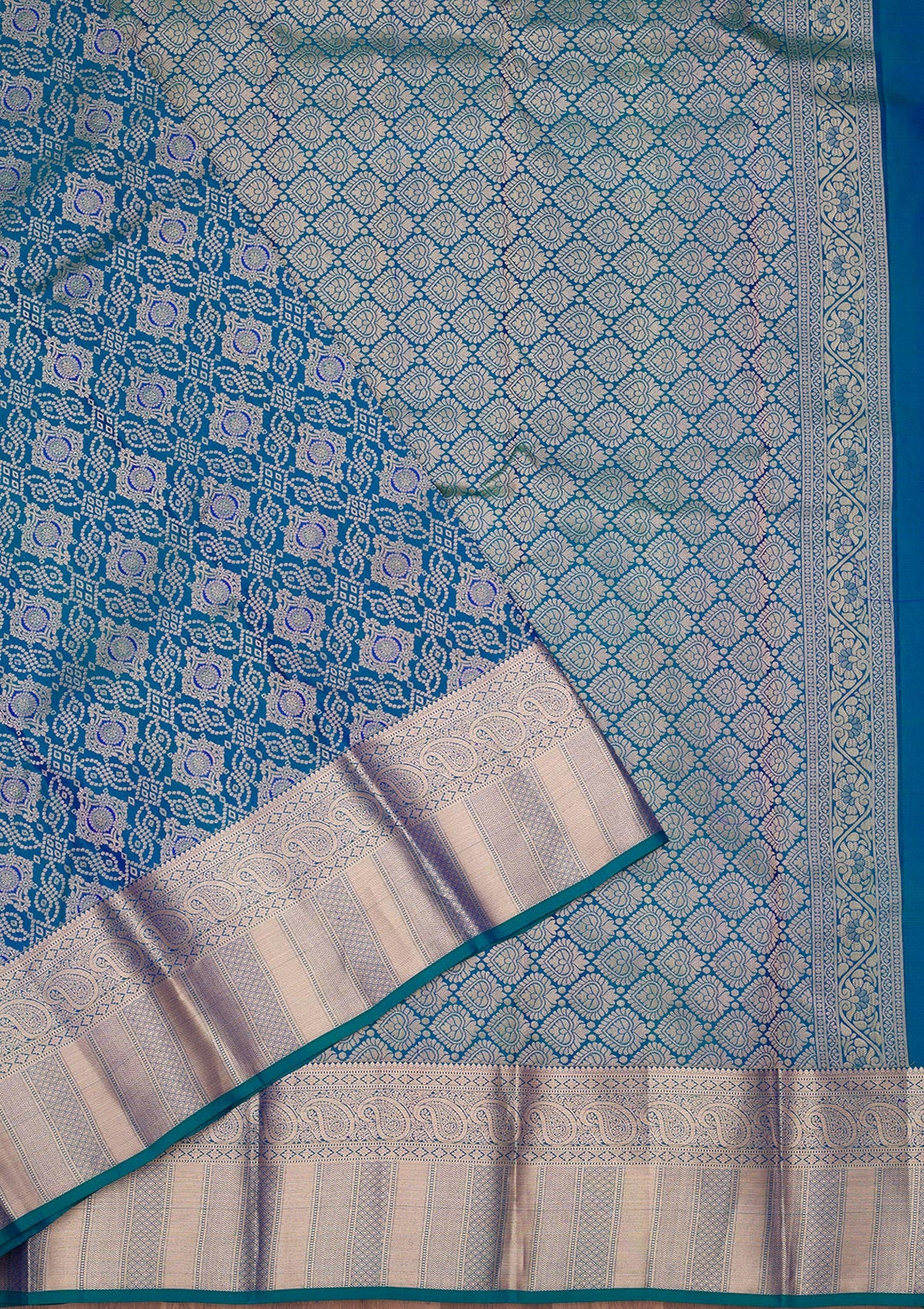 Peacock Blue Zariwork Pure Silk Saree-Koskii