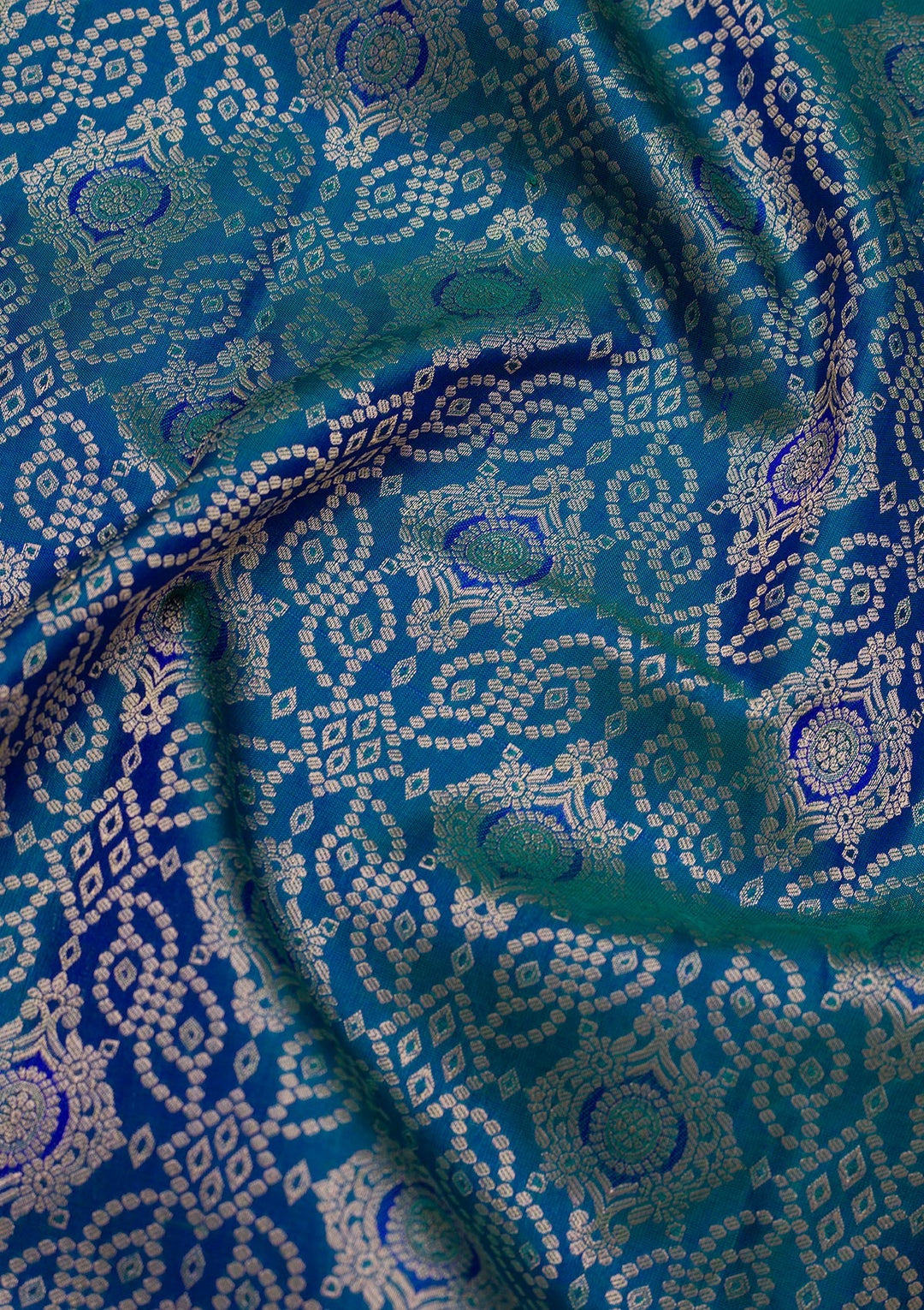 Peacock Blue Zariwork Pure Silk Saree-Koskii