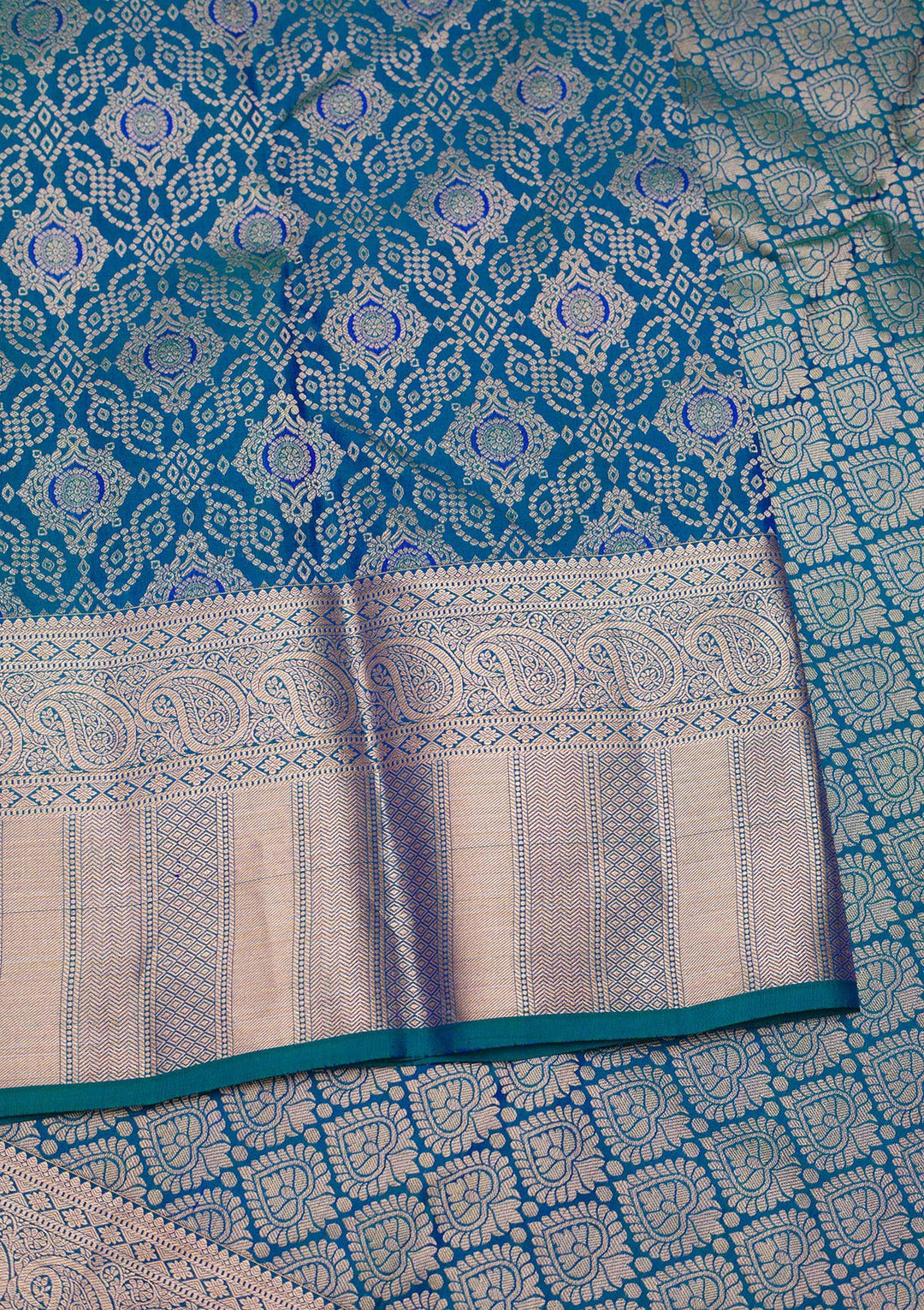 Peacock Blue Zariwork Pure Silk Saree-Koskii