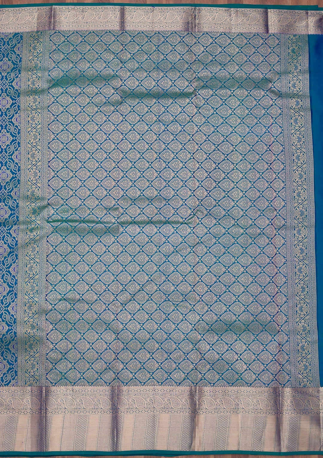 Peacock Blue Zariwork Pure Silk Saree-Koskii