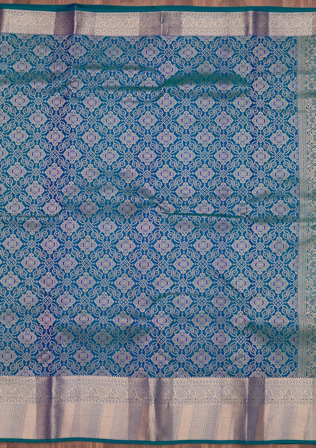 Peacock Blue Zariwork Pure Silk Saree-Koskii