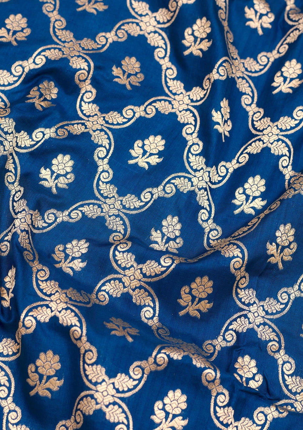 Peacock Blue Zariwork Pure Silk Saree-Koskii