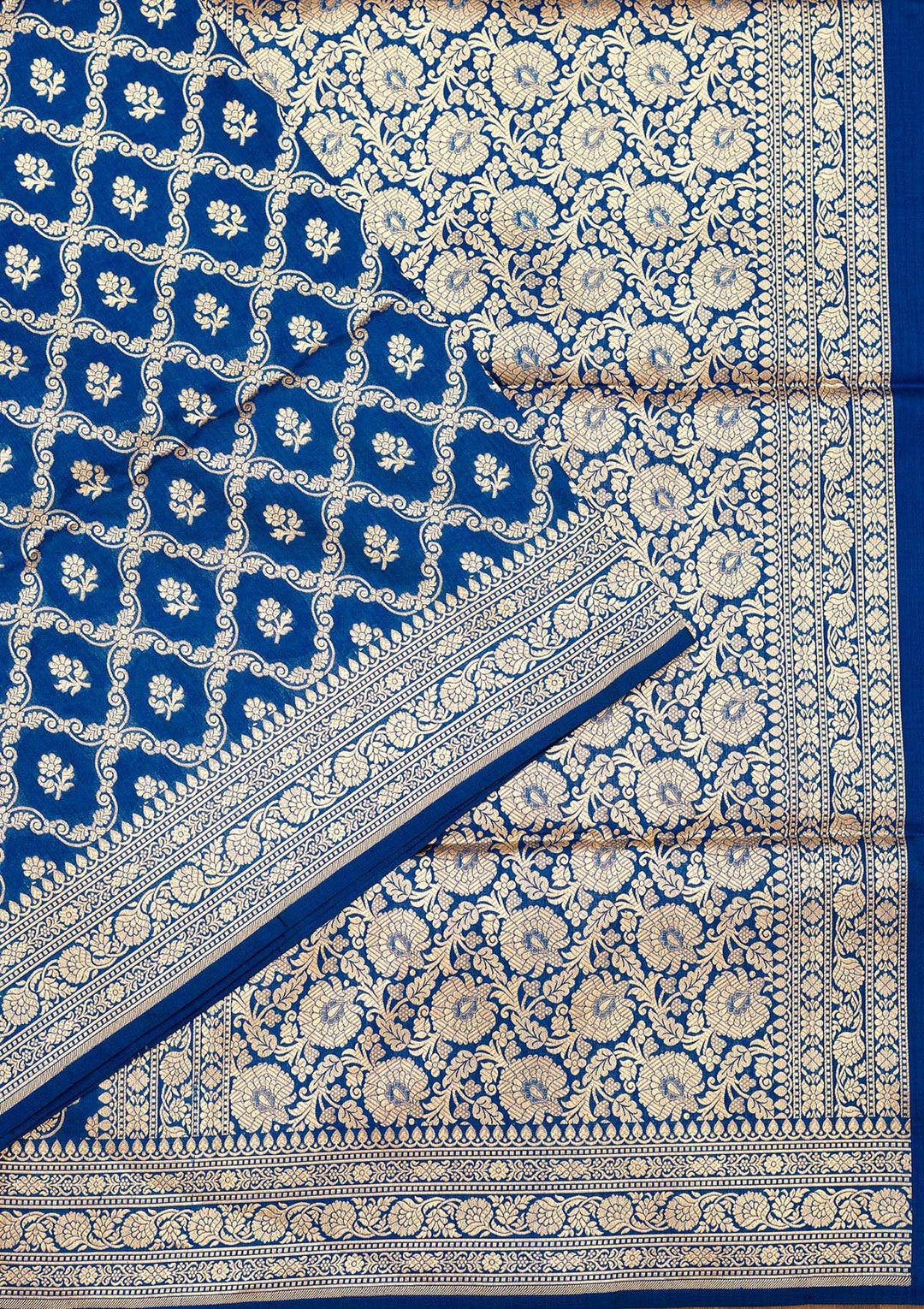Peacock Blue Zariwork Pure Silk Saree-Koskii