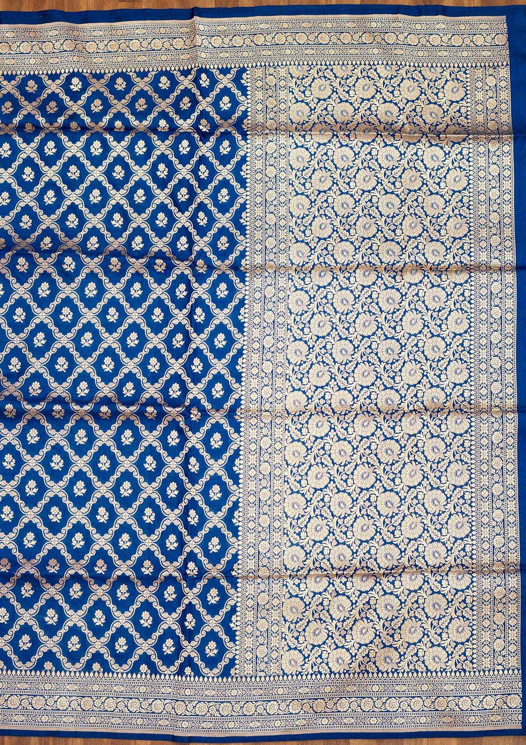 Peacock Blue Zariwork Pure Silk Saree-Koskii