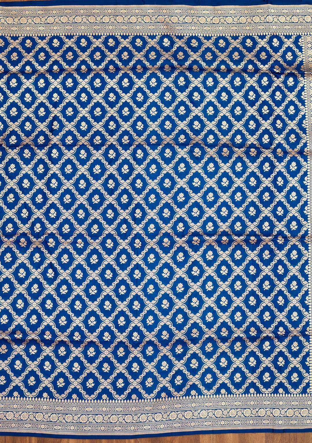 Peacock Blue Zariwork Pure Silk Saree-Koskii