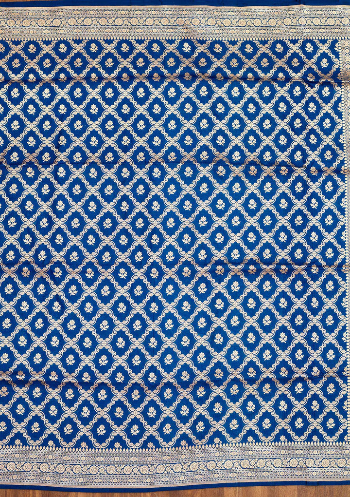 Peacock Blue Zariwork Pure Silk Saree-Koskii