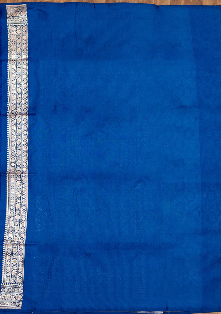 Peacock Blue Zariwork Pure Silk Saree-Koskii